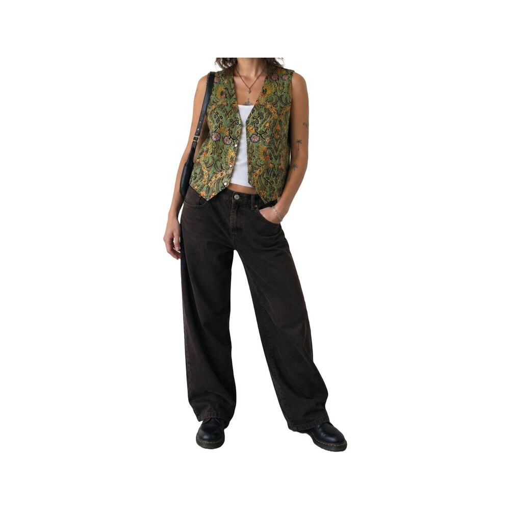Vintage 90s Fashion Fantasy Embroidered Beaded Vest Green Boho XL - Picture 5 of 5